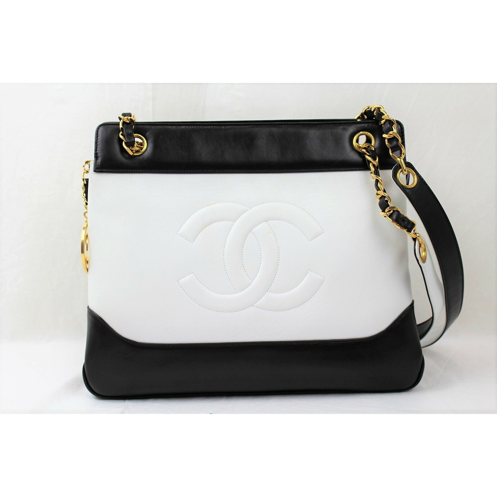 Chanel Chain Tote Handbag Panda Monochrome Black White